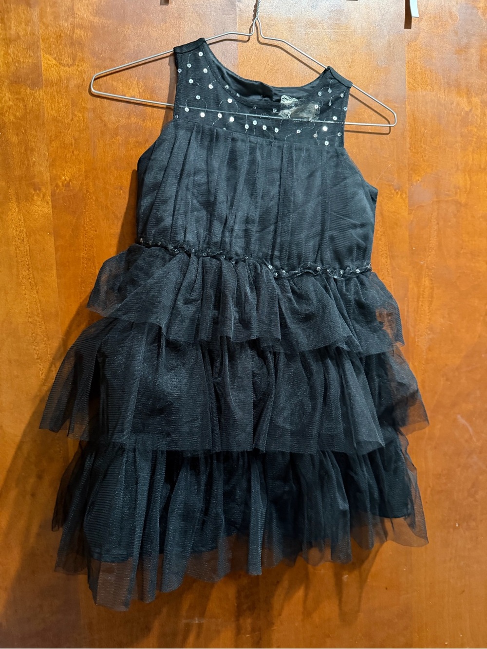 btween Black Layered Tulle Party Dress with Sparkle Bodice